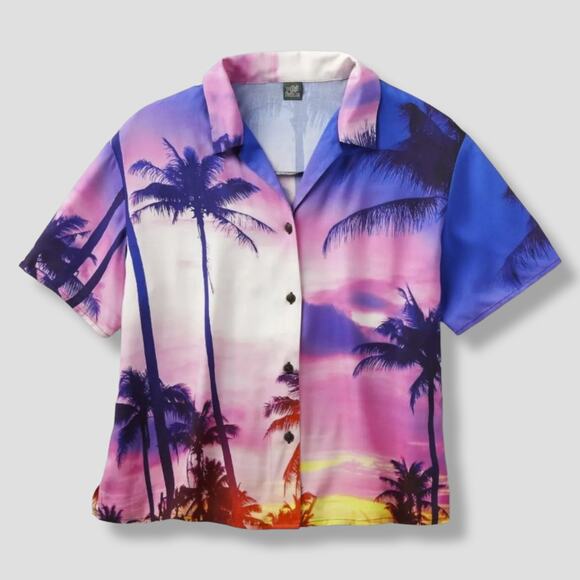 Wild Fable Unisex Tropical Sunset Camp Shirt Short Sleeve Button-Down Rayon New - Picture 1 of 8